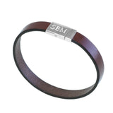 Flat brown leather and sterling silver bracelet