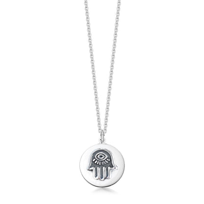 Silver Hamsa Hand Evil Eye Necklace