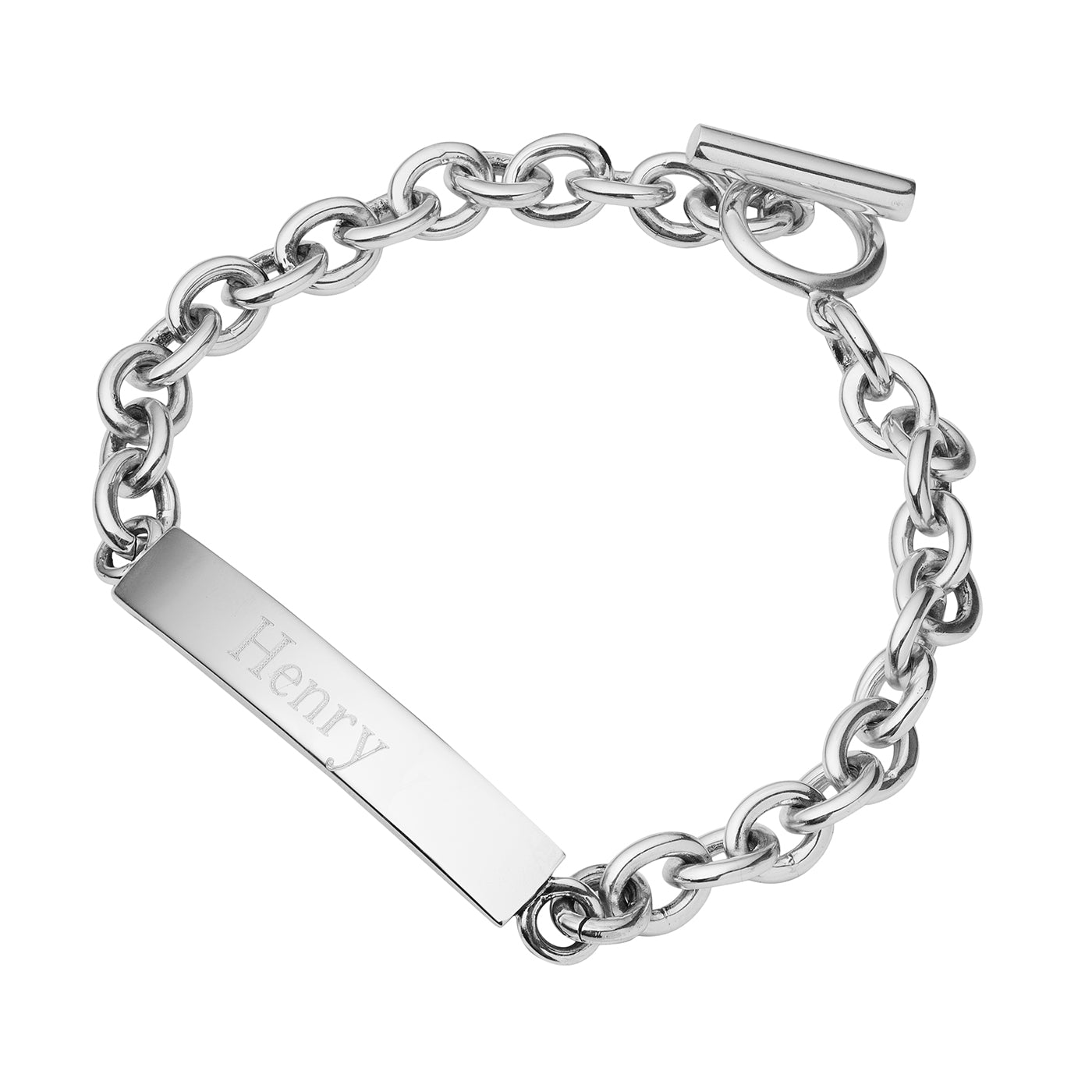 Sterling silver identity bracelet with T-Bar