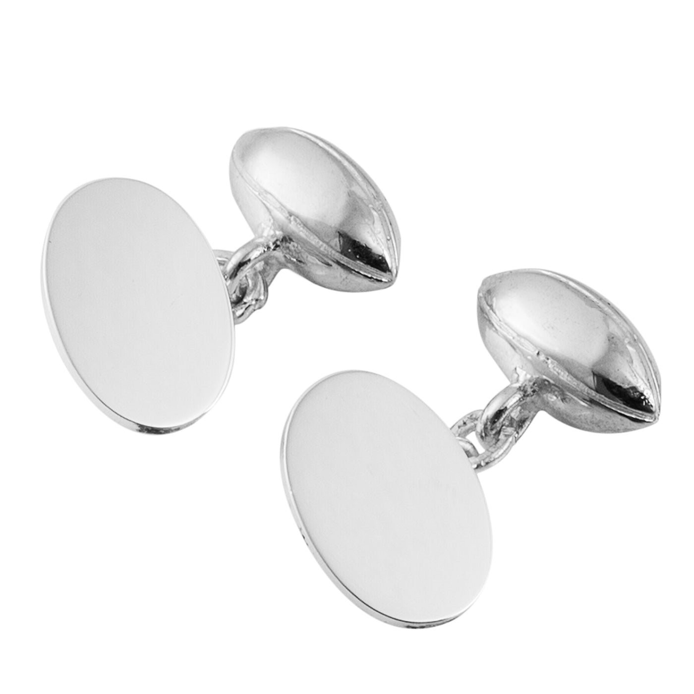 Sterling silver rugby ball cufflinks with oval backs