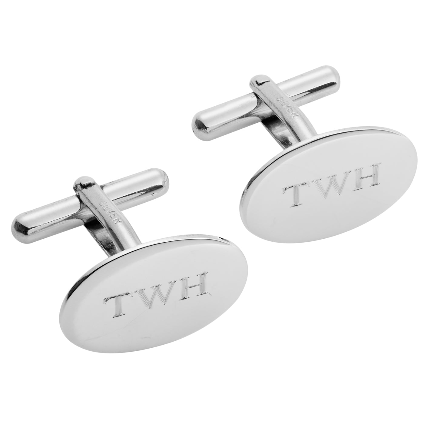 Sterling silver oval engraved cufflinks