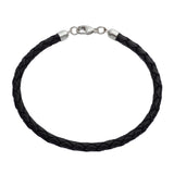 Plaited Leather & Silver Bracelet - 4mm