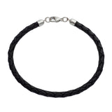 Leather and silver bracelet black