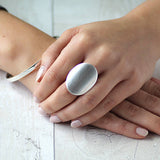 Silver Cocktail Ring - Oval Curved