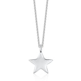 Silver star pendant on a chain against a white background