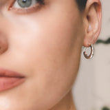 Silver Square Section Open Hoop Earrings