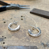 Silver Square Section Open Hoop Earrings