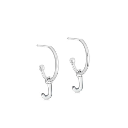 Silver Initial Hoop Earrings