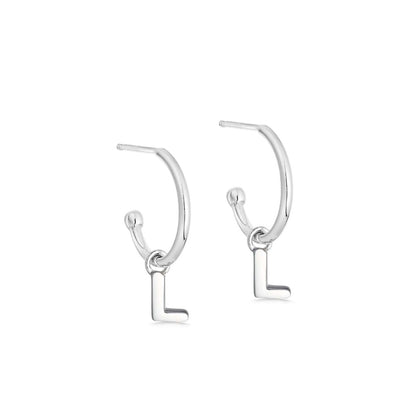 Silver Initial Hoop Earrings