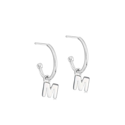 Silver Initial Hoop Earrings