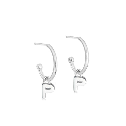 Silver Initial Hoop Earrings