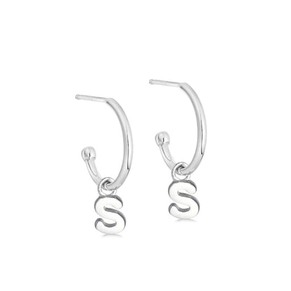 Silver Initial Hoop Earrings