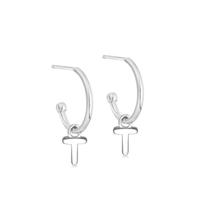 Silver Initial Hoop Earrings