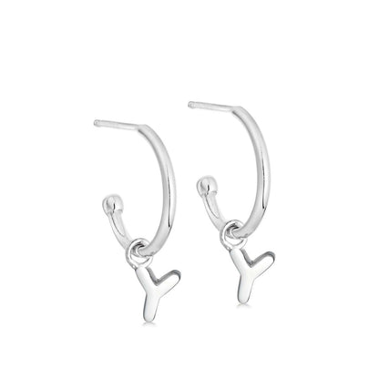 Silver Initial Hoop Earrings