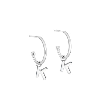 Silver Initial Hoop Earrings