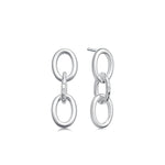 Pair of silver chain link earrings on a white background