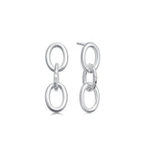 Pair of silver chain link earrings on a white background