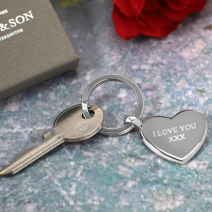 Silver heart engraved keyring 