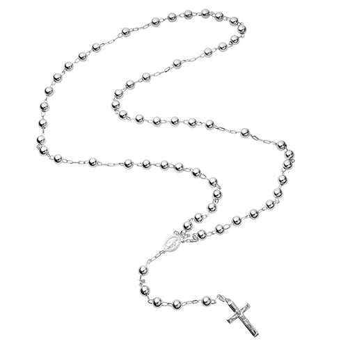 Sterling Silver Rosary Bead Necklace