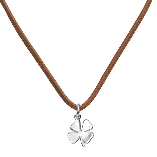 Silver Four Leaf Clover Leather Pendant