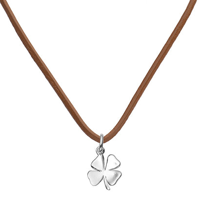 Silver Four Leaf Clover Leather Pendant