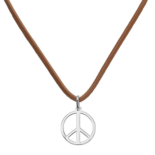 Silver Peace Symbol Leather Pendant