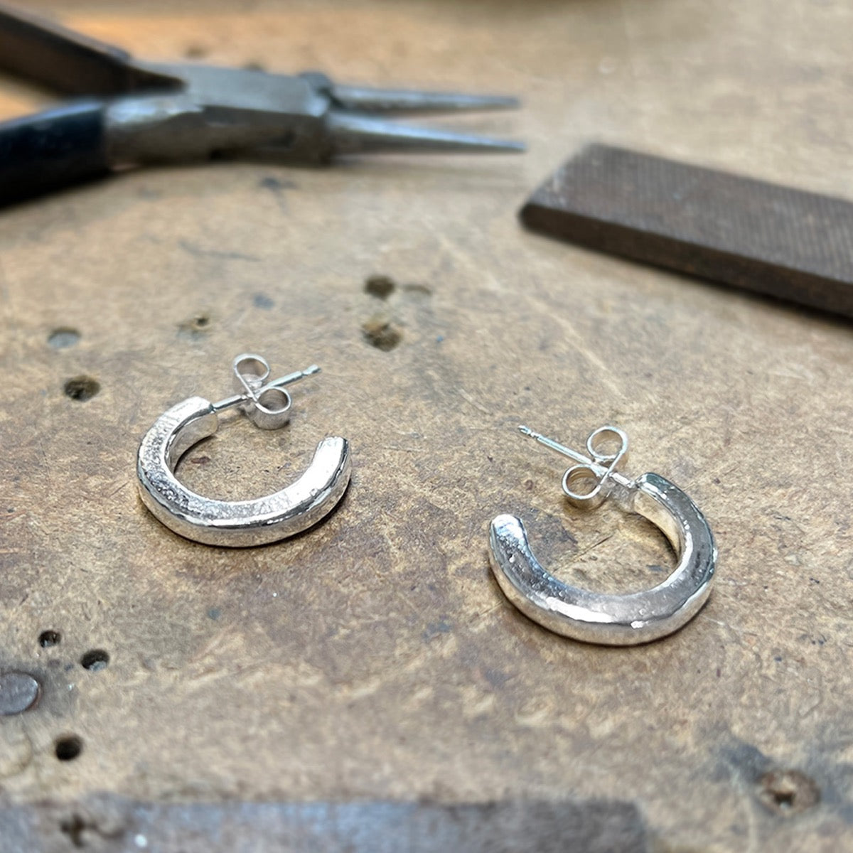Silver Square Section Open Hoop Earrings - hersey-and-son