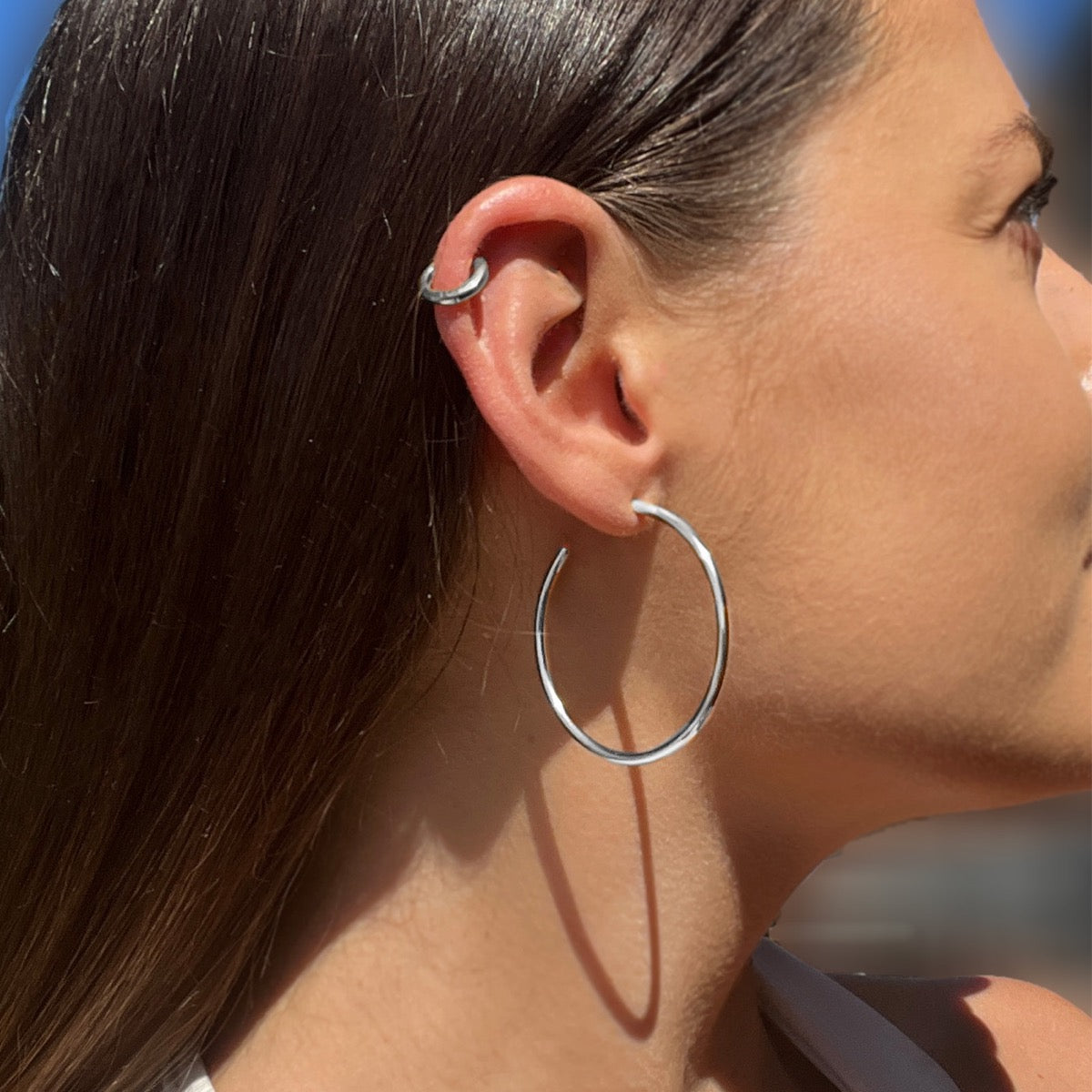 Medium Flat Hoop Earrings - A New Day™ Silver | Hoop earrings, Medium hoop  earrings, Earrings