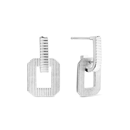Sterling Silver Square Deco Drop Earrings