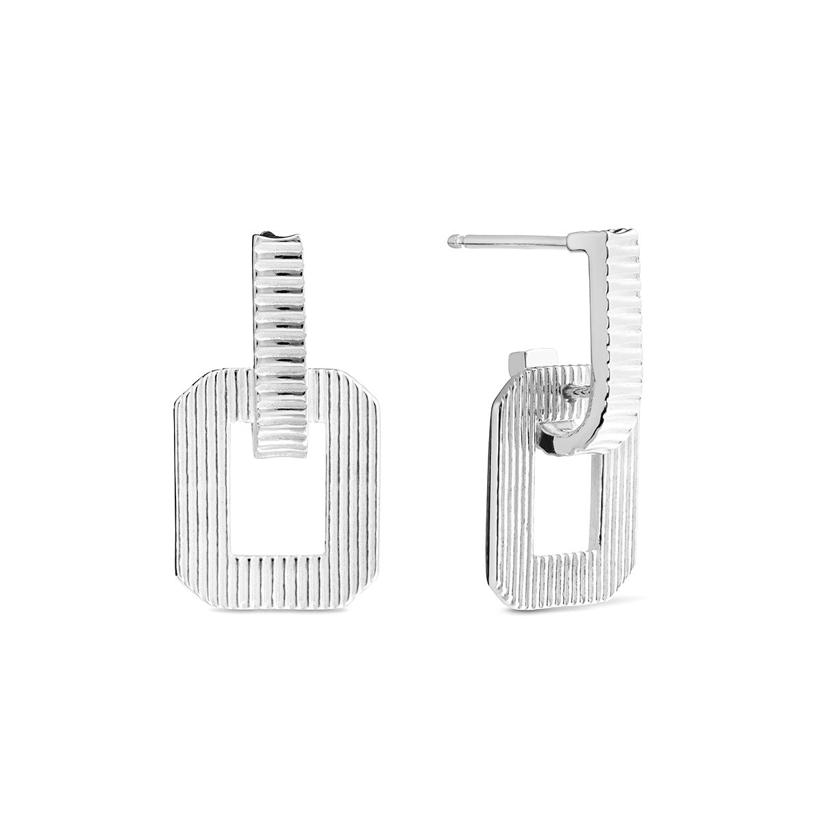 Sterling Silver Square Deco Drop Earrings