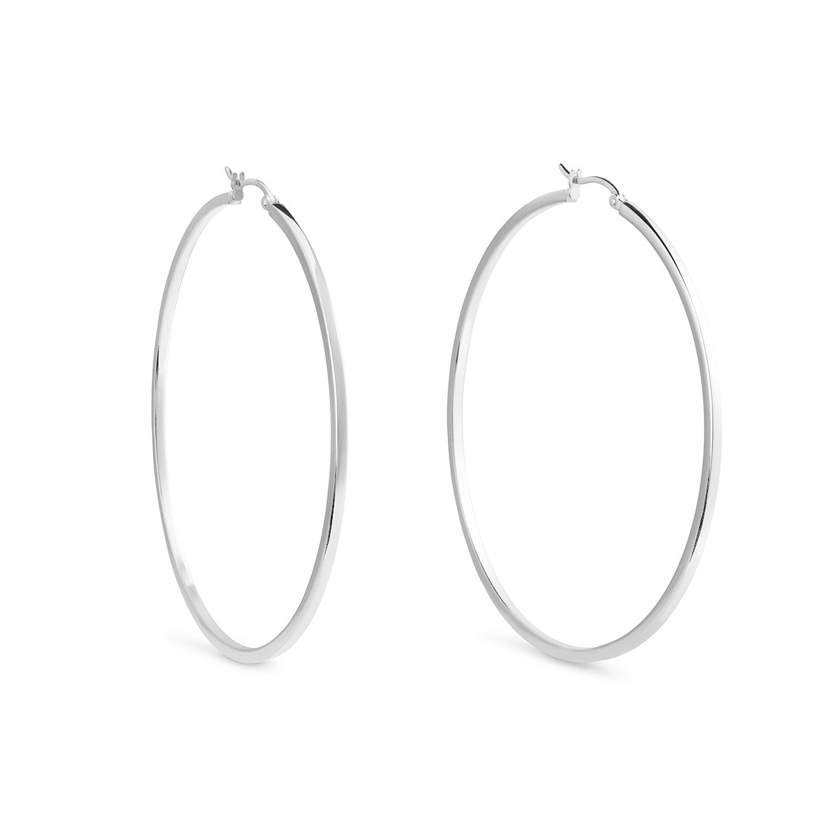 Sterling Silver Square Edged Hoop Earrings - Large