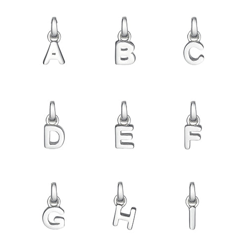 Silver alphabet charms A-I