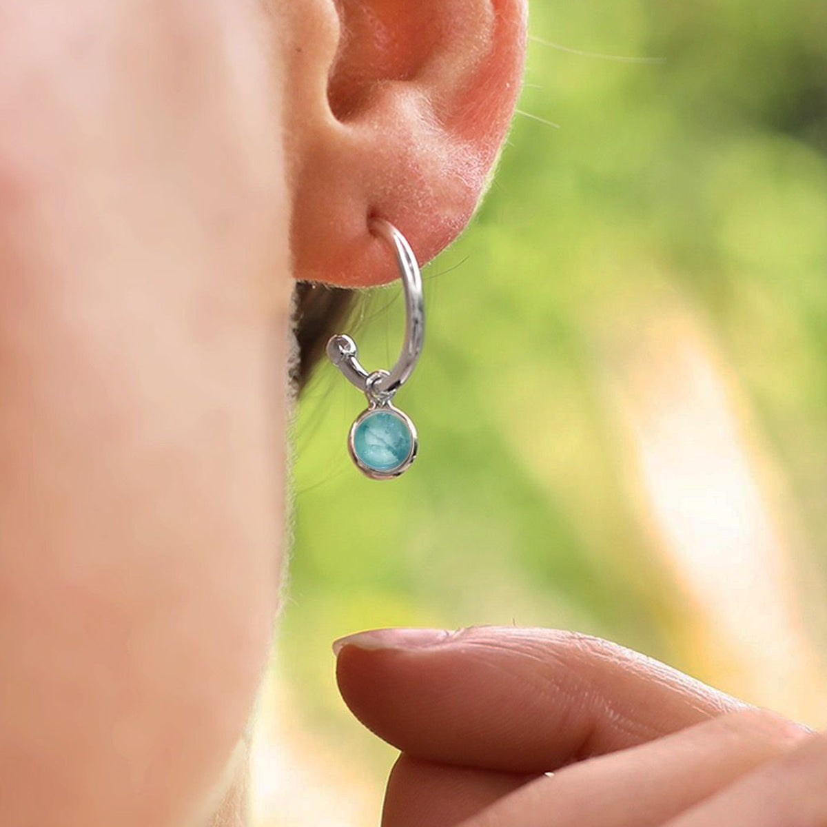 Silver Aquamarine hoop earrings