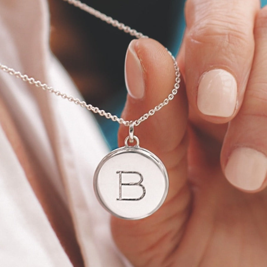 Engraved Solid Silver Initial Pendant - hersey-and-son