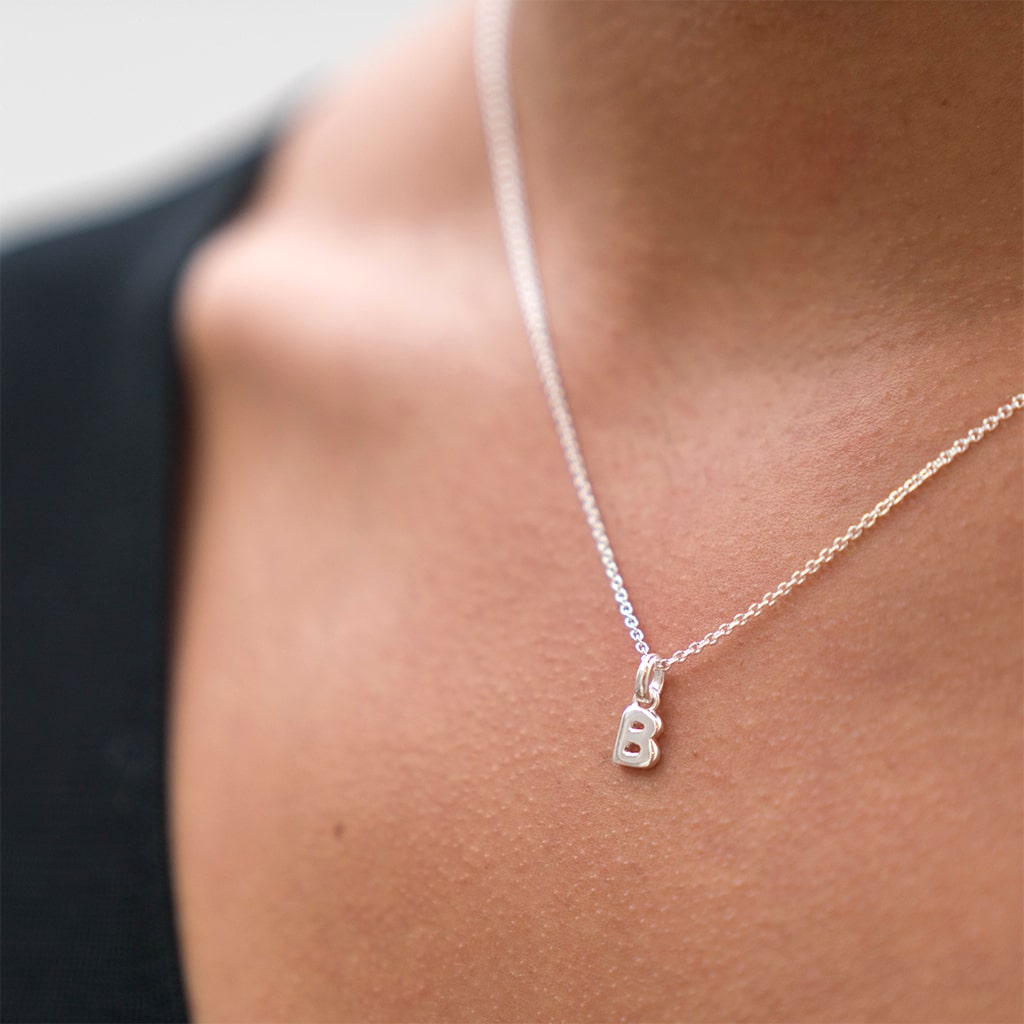 Silver B initial necklace