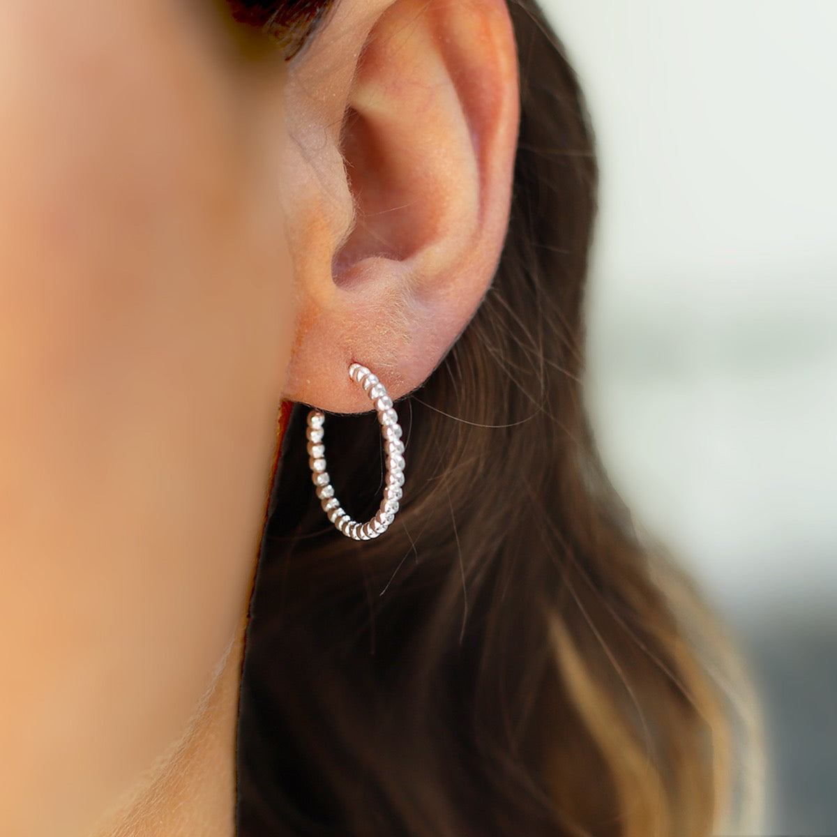 Silver ball hoop earrings