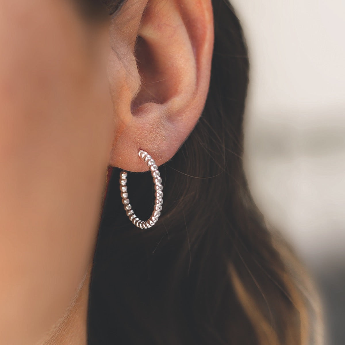 Slim silver ball hoop earrings 