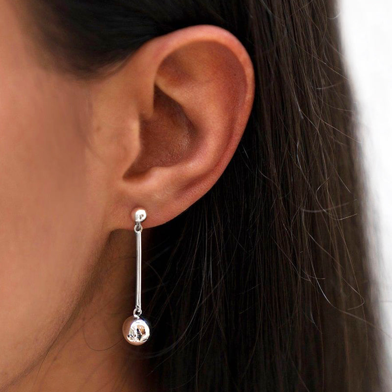 Long silver ball drop earrings
