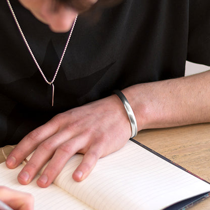 Mens Curved Heavy Silver Bracelet