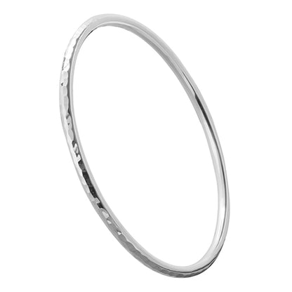 3mm Hammered Round Silver Bangle