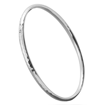 4mm x 2mm Hammered Oval Section Silver Bangle
