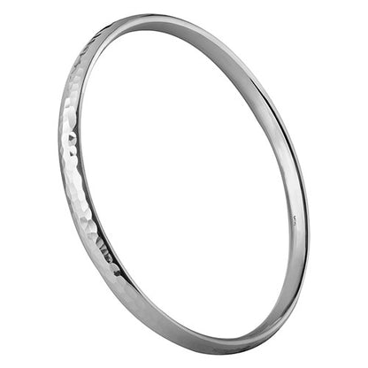 6mm x 3mm Hammered Oval Section Silver Bangle