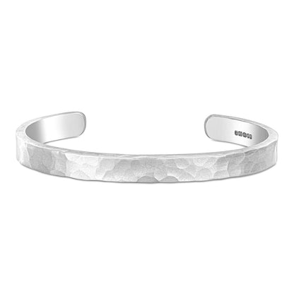 Mens Chunky Beaten Silver Bracelet