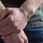 Mens Ribbed Silver Bracelet - hersey-and-son