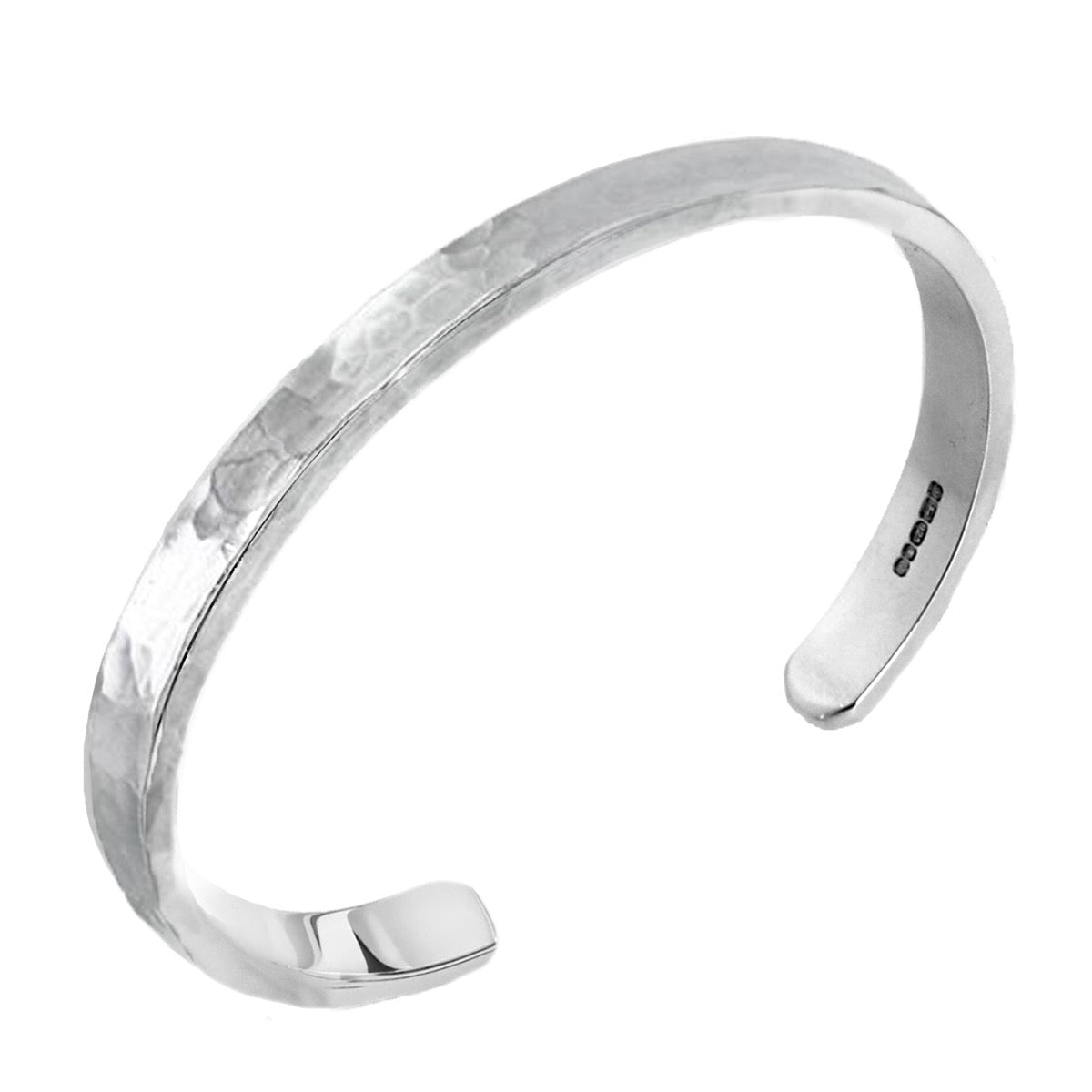 Solid silver beaten mens bracelet