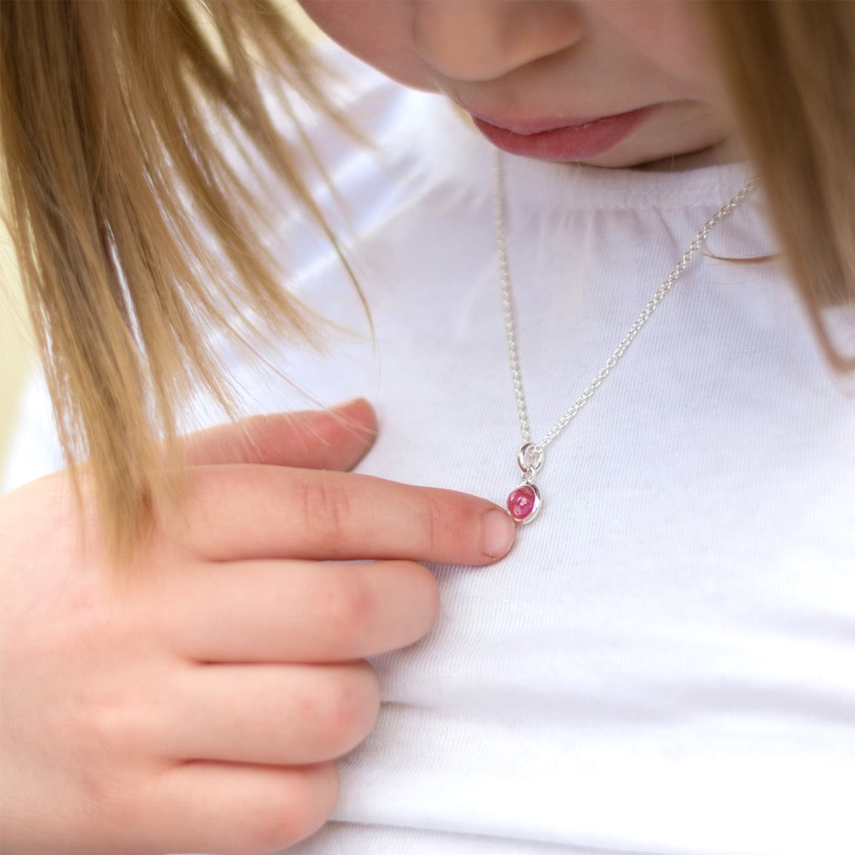 Girls silver birthstone necklace