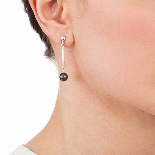 Silver & Black Pearl Drop Earrings