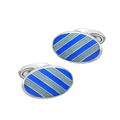 Silver Blue & Grey striped vitreous enamel cufflinks