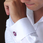 Silver Navy & Pink Striped Vitreous Enamel Cufflinks - hersey-and-son