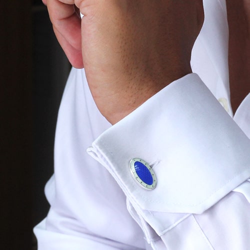 silver, blue white border vitreous enamel cufflinks